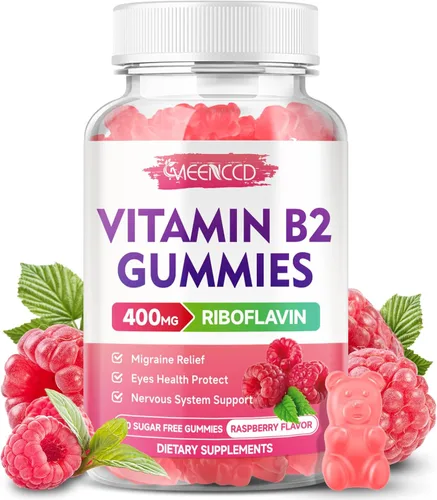 MEENCCD Gomitas de vitamina B2 Riboflavina de 400 mg con magnesio para niños y adultos, gomitas B2 para alivio de la migraña y apoyo del sistema