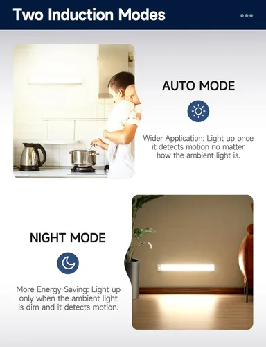 Miniatura 3 de Luces para debajo del gabinete, iluminación recargable con batería, luz interior con sensor de movimiento inalámbrico, luz nocturna de 4 modos, Luz
