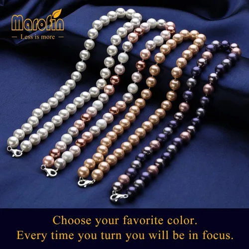 Miniatura 6 de Collar de perlas de imitación de 0.31 a 0.47pulgadas8-12mm, multicolor, gargantilla, joyas para mujer, 18 - 20pulgadas, Base de plata chapada