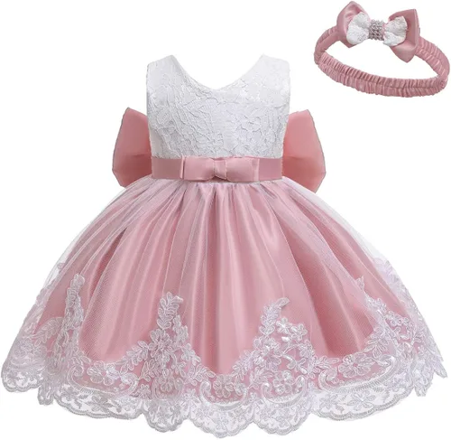 Miniatura 2 de LZH - Vestido de encaje con volantes y tocados para bebés vestidos de flores con lazo para fiestas y bodas