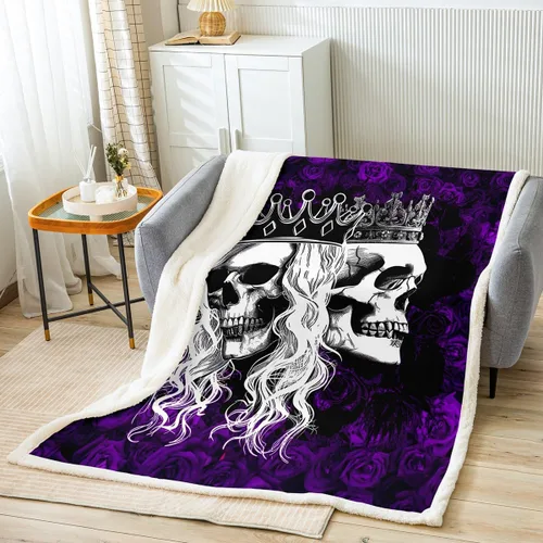 Miniatura 10 de Manfei Manta de calavera floral con estampado de sangre y flores rojas, para decoración de habitación de niños y niñas, manta gótica de calavera