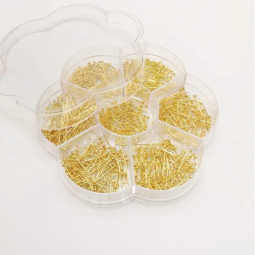Miniatura 2 de Chenkou Craft Surtido de 700 pines de cabeza de bola de latón de tamaño mixto para fabricación de joyas (oro, mezcla)