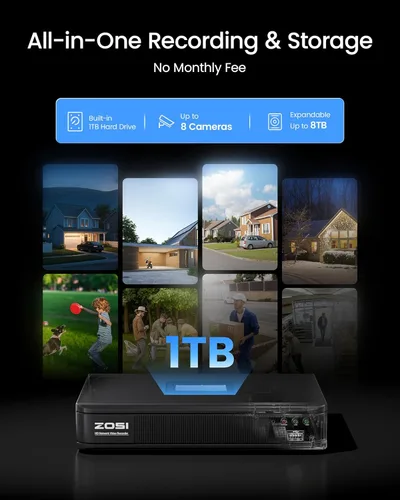 Miniatura 4 de ZOSI 3K Lite Sistema de Cámara de Seguridad para el Hogar con Detección de Humanos y Vehículos AI, H.265+ 8 Canales CCTV DVR y 8 x 1080p Cámaras
