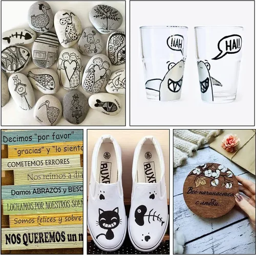 Miniatura 4 de TFIVE Rotuladores de pintura negra, paquete de 5 rotuladores permanentes a base de aceite, punta media, impermeables y de secado rápido