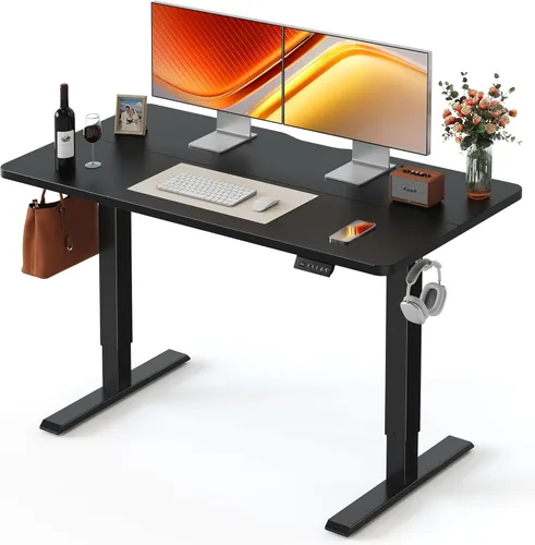 Miniatura 24 de FEZIBO Escritorio de pie, 48 × 24 pulgadas, altura eléctrica ajustable, para sentarse y ponerse de pie, escritorio de oficina para computadora