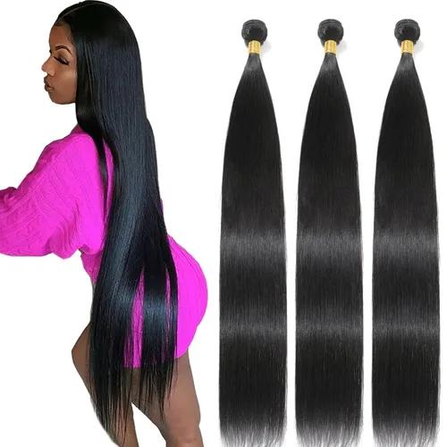 Miniatura 34 de Extensiones de cabello humano lacio tipo afro, 12 meses de vida útil de 10, 12 y 14 pulgadas, paquetes de cabello lacio brasileño Yaki 100% sin