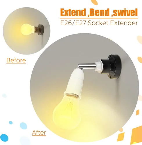 Miniatura 6 de Extensores de enchufe de luz E26 E27, extensión de 4.1 pulgadas, adaptador de extensión de enchufe vertical ajustable de 180 grados, convertidor