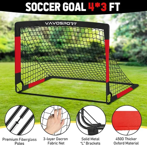 Miniatura 3 de VAVOSPORT Juego de porterías de fútbol para niños para patio trasero, 2 redes portátiles de 4 x 3 / 6 x 4 pies, mini equipo de entrenamiento