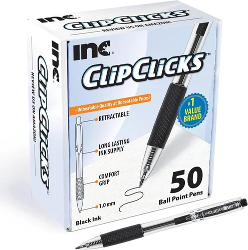 Inc. ClipClicks - Bolígrafos retráctiles, juego de bolígrafos de punta media de 0.039 pulgadas con agarre cómodo para escuela, oficina, escritura y