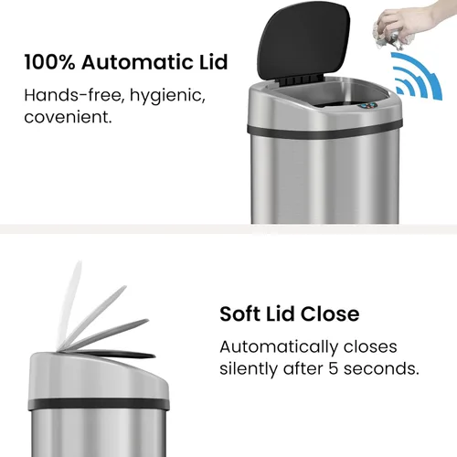 Miniatura 3 de iTouchless - Cubo de basura con sensor de 91 l / 24 galones 2.0 para cocina con tapa, recipiente de reciclaje automático sin contacto de acero Plata
