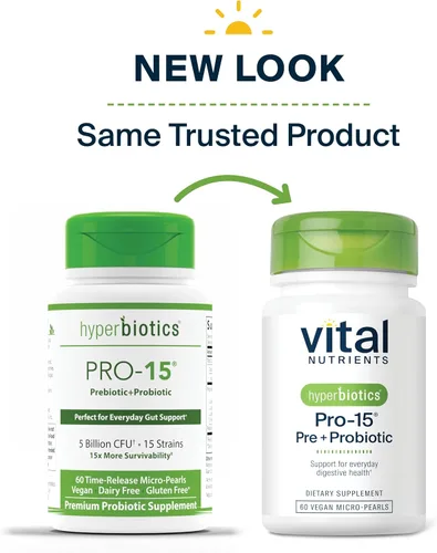 Miniatura 9 de Hiperbióticos PRO-15 Probiotics, 60 perlas de liberación diaria, 15 veces más eficaz que las cápsulas probióticas con tecnología patentada