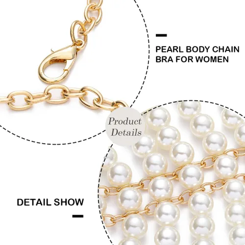 Miniatura 6 de Collar de chal de cadena de cuerpo de perlas, sujetador de perlas, cadena de hombro con cuentas sin espalda, cadenas en el pecho, traje rave