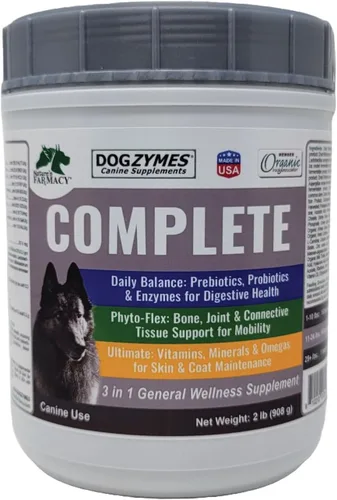 Dogzymes Completo - Probióticos, prebióticos, glucosamina, condroitina, MSM y ácido hialurónico, cuidado completo de la piel y el pelaje (2 libras)
