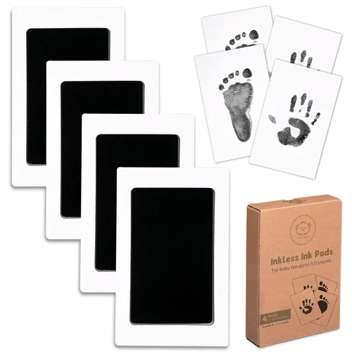 Kit de 4 manos y huellas de bebé sin tinta, almohadilla de tinta sin desorden para recuerdos de recién nacidos, kit de huellas de nariz de perro y