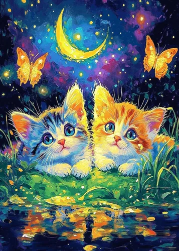 Miniatura 8 de Kits de Arte de Diamantes de Gato de SANYUN para Adultos, Kits de Pintura de Diamantes de Noche Estrellada, Pinturas de Animales con Diamantes