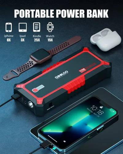 Miniatura 4 de GOOLOO Inflador de neumáticos GT160, compresor de aire portátil para automóvil, motocicleta, bicicleta, bola y GP3000 arrancador de coche rojo