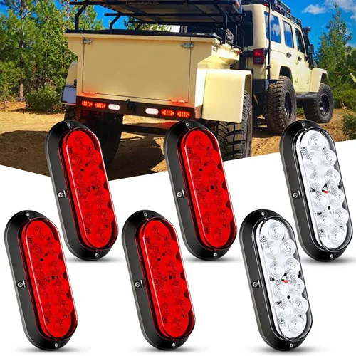 Miniatura 25 de Nilight Luz trasera LED ovalada de 6 pulgadas para remolque, roja, blanca y ámbar, 6 piezas, impermeable, parada, freno, señales de giro, reversa