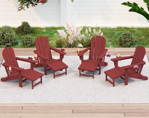 Miniatura 54 de KINGYES Silla Adirondack plegable ajustable con otomana retráctil, silla reclinable Adirondack de polietileno de alta densidad con soporte
