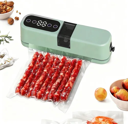 Miniatura 9 de Máquina selladora al vacío compacta, sistema automático inteligente de conservación de alimentos para carne, queso y preparación de comidas (beige)