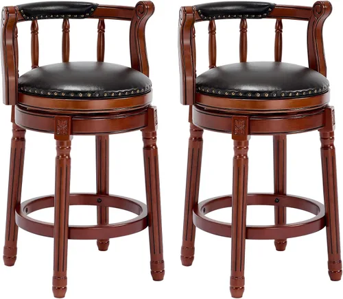 Miniatura 11 de CozyRain Taburetes de bar modernos taburetes giratorios, encimera de cocina tapizado de piel auténtica con reposapiés para el hogar, cocina, comedor