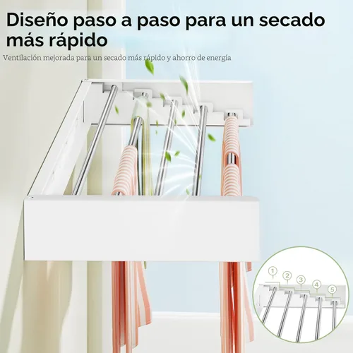 Miniatura 5 de Vikaqi Tendedero de Ropa Montado en la Pared de 32", Tendedero Plegable de Pared para Lavandería Plegable Interior, Tendedero de Ropa Plegable