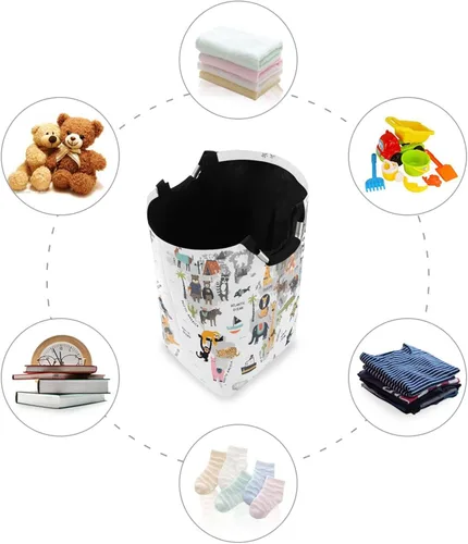Miniatura 4 de senya Cesta de almacenamiento grande con asas, organizador plegable para ropa de guardería, juguetes, mapa del mundo animal Multi 5