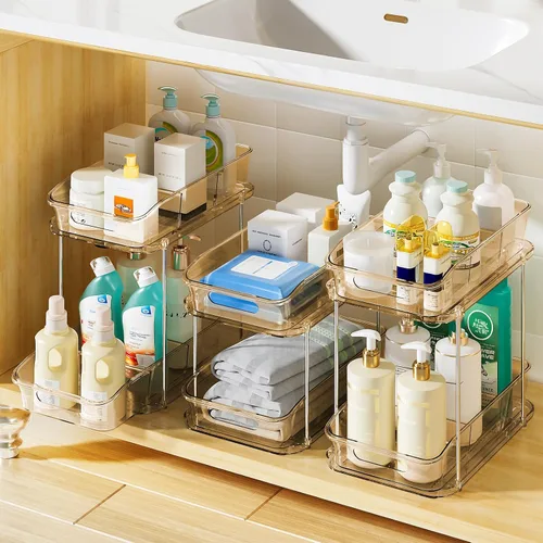 Miniatura 12 de Delamu Organizadores y almacenamiento de 2 niveles para debajo del fregadero, organizadores de gabinete de baño apilables multiusos, organización