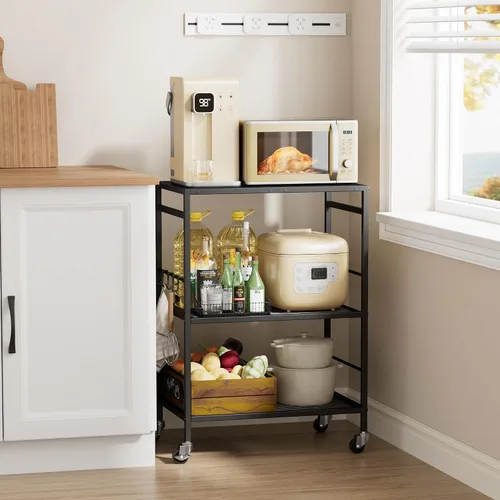 Carrito de cocina de 3 niveles con estantes ajustables - Carrito de almacenamiento para microondas y organizador rodante utilitario, ruedas