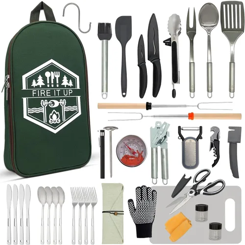 Miniatura 8 de BOMKI Juego de utensilios de cocina para asar y acampar al aire libre, barbacoa, juego de utensilios de cocina, accesorios de utensilios de cocina