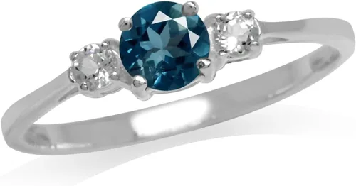 Silvershake Petite Round Shape Gemstone White Gold Plated or Yellow Gold Plated 925 Sterling Silver Promise Ring Jewelry for Women or Teens