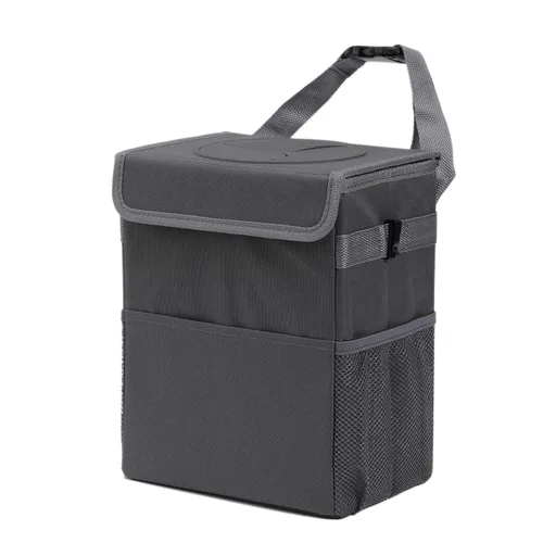 Miniatura 7 de AOKJOY Basurero para automóvil con tapa a prueba de fugas, bote de basura para vehículo, 3 bolsillos de almacenamiento, colgante, bolsa de basura