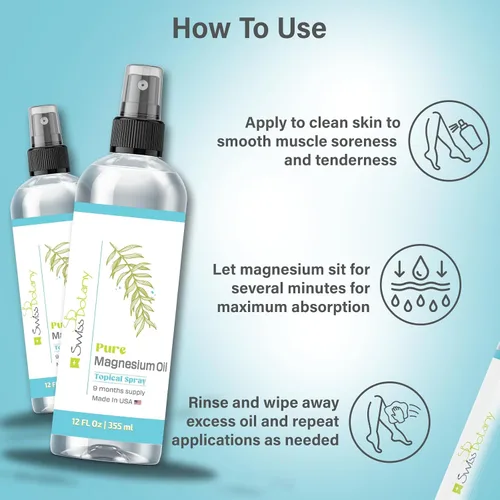 Miniatura 4 de Spray de aceite de magnesio puro, espray de magnesio para pies, 12 onzas líquidas (dura 9 meses), espray tópico orgánico de magnesio de grado USP