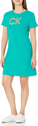Calvin Klein Vestido de camiseta de manga corta con logotipo para mujer