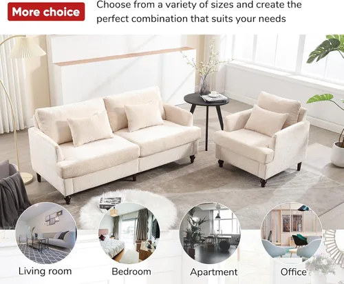 Miniatura 9 de JOYBASE Juego de 2 muebles de sala de estar, sofá biplaza y silla decorativa, juego de sofá moderno de mediados de siglo para sala de estar