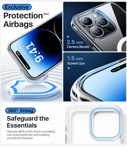 Miniatura 5 de Funda magnética transparente fuerte para iPhone 15 Pro Max, [nunca amarillea] [compatible con MagSafe] [prueba de caídas de grado militar] a prueba