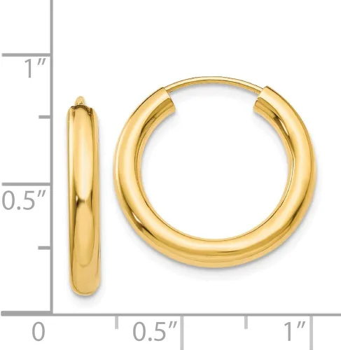Miniatura 4 de 3mm x 20mm 14K oro amarillo pulido Endless Tubo arete de aro