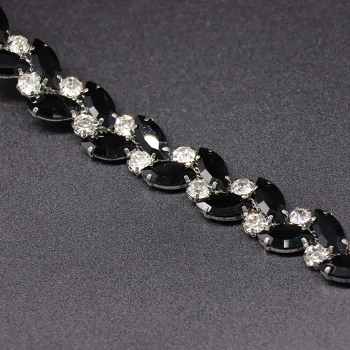Miniatura 3 de Jerler Borde de diamantes de imitación de 1 yarda, aplique de cadena de diamantes de imitación, ideal para decoración de bricolaje y adornos de ropa