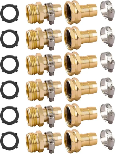 Miniatura 7 de Juego de 2 conectores de reparación de manguera de jardín con abrazaderas, apto para accesorio de manguera de jardín de 3/4" o 5/8", púa de 5/8" x