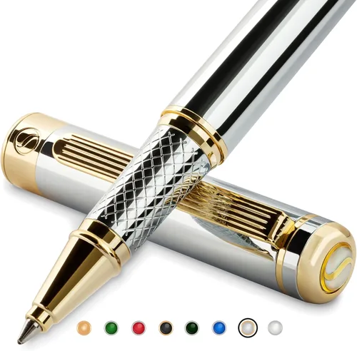 Miniatura 17 de Scriveiner – Bolígrafo roller azul medianoche, con lacado azul y acabado cromado, repuesto de tinta Schmidt, para hombres y mujeres, para 13. Azul