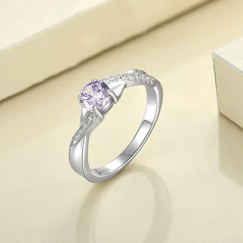 Miniatura 4 de YL Anillos de compromiso de plata de ley 925 de 0.197 in de corte redondo con piedra natal infinito para mujer