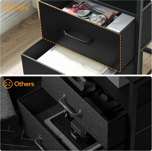 Miniatura 9 de HOOBRO Mesita de noche con estación de carga, mesita de noche con luces LED y 2 cajones de tela, mesa auxiliar con 2 salidas de CA y puerto USB