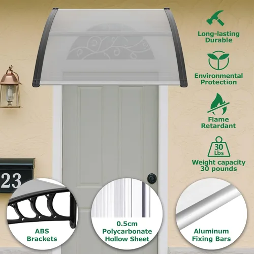 Miniatura 6 de 2 toldos para puerta de ventana de 40 x 40 pulgadas, toldo para exteriores, cubierta de policarbonato para puertas de entrada, toldo de entrada