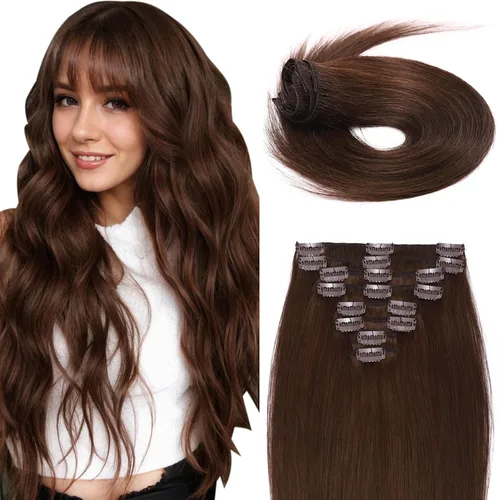 Miniatura 17 de Extensiones de cabello humano 100% remy de 10 a 24 pulgadas, con clips, calidad grado 7A, cabeza completa, 8 piezas, 18 clips; largo, suave, sedoso