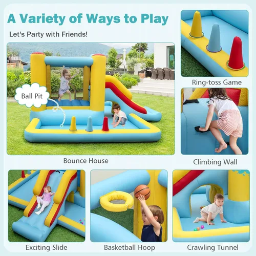Miniatura 7 de BOUNTECH Casa inflable con hoyo de bolas, casa inflable con tobogán largo y túnel para niños de 3 años en adelante, diversión de fiesta en el patio