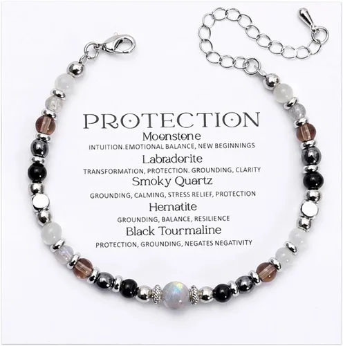 Miniatura 12 de Pulsera de protección, protección empática, cristales de obsidiana negra y pulsera de piedras curativas para mujeres, suerte, ansiedad y pulsera