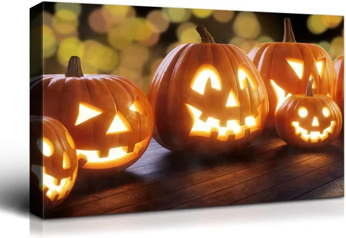 Miniatura 64 de Denozer - Pintura artística de pared de Halloween, impresión artística sobre lienzo para dormitorio, sala de estar, decoración de pared del hogar