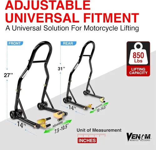Miniatura 5 de Soporte ruedas delanteras & traseras combo Venom, motocicleta deportiva, soporte horquilla y brazo de horquilla. El soporte sirve para Yamaha Honda