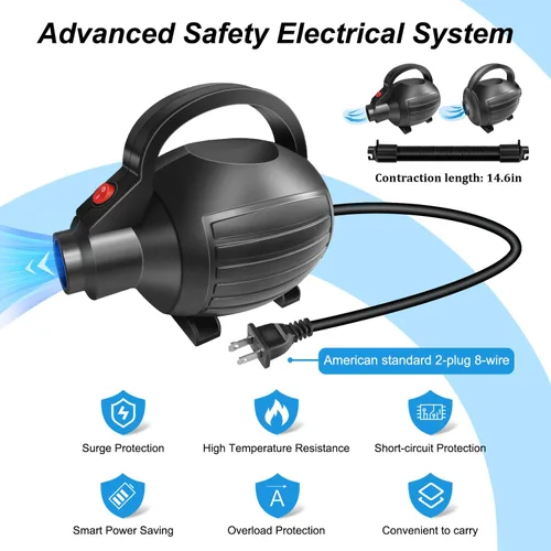 Miniatura 7 de AWSUM Bomba de aire eléctrica de 600W para colchoneta de gimnasia inflable, bomba infladora desinfladora de llenado rápido para colchón de aire
