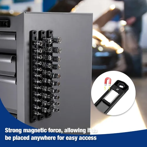 Miniatura 3 de WORKPRO Organizador Magnético de Dados, Riel de Dados de Aleación de Aluminio de 1/2 Pulgada, Soporte de Dados Resistente, Kit de Estante de Dados