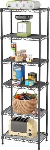 Miniatura 17 de SINGAYE Estante de almacenamiento ajustable de 6 niveles, estantería de alambre, estantes de metal, organizadores de pie para armario, baño, Negro
